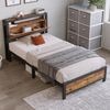 Bett 90x200 cm mit Stauraum-Kopfteil aus Metall und Holz – industrieller Look mit großzügigen Ablagen Bild 2