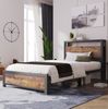 Bett 90x200 cm mit Stauraum-Kopfteil aus Metall und Holz – industrieller Look mit großzügigen Ablagen Bild 3