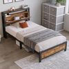 Bett 90x200 cm mit Stauraum-Kopfteil aus Metall und Holz – industrieller Look mit großzügigen Ablagen Bild 2