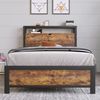 Bett 90x200 cm mit Stauraum-Kopfteil aus Metall und Holz – industrieller Look mit großzügigen Ablagen Bild 4