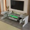 TV-Schrank 200 cm Hochglanzweiß & Beton mit LED-Beleuchtung, 6 Türen, 2 Schubladen, 3 offene Fächer Bild 2