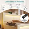 Merax Doppelbett 140x200 cm mit Stauraum, hydraulisches Bett, LED-Beleuchtung mit App-Steuerung, USB- & Type-C-Ladeanschlüsse, Samt, Kopfteil mit gebogenem Design, Beige Bild 5