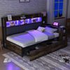 Bett 90x200 cm ohne Matratze, Multifunktionsbett aus Metall und Holz mit Schreibtisch, Stauraum und Steckdosen Bild 4