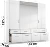 rauch 'CELLE' Kleiderschrank, 4-türig, 2 Spiegeltüren, 8 Schubkästen, Hochglanz alpinweiß, 181 x 197 x 56 cm Bild 4
