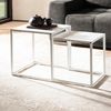 Wohnzimmertisch 2er Set Metall Beistelltisch Eckig Weiß, Design Beistelltisch Industrial, Sofatisch Couchtisch Quadratisch, Tischset 2-teilig Satztisch Stahl Bild 2