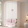 MODFU Kleiderschrank Rosafarbener Kinderschrank 80 x 48 x 180 cm mit weißen Akzenten (Packung, 1-St, Inkl. Kleiderstange & 3 Schubladen, pflegeleicht) Ideal als Schlafzimmerschrank für Mädchen & Jugendliche Bild 2