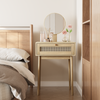 Rattan Waschtisch mit rundem Spiegel & Schubladen, Schminktisch, Konsolentisch, Holz, Schlafzimmermöbel Bild 3