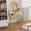 Rattan Waschtisch mit rundem Spiegel & Schubladen, Schminktisch, Konsolentisch, Holz, Schlafzimmermöbel Bild 2