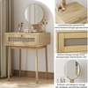 Rattan Waschtisch mit rundem Spiegel & Schubladen, Schminktisch, Konsolentisch, Holz, Schlafzimmermöbel Bild 4