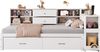 Holzschlafsofa 90 x 200 cm, Multifunktionaler Stauraum, Verdeckte Staufächer und Regale, 2 große Schubladen, Multifunktionssteckdose, Ausziehbarer Schreibtisch, Einzelbett, Jugendbett, Holzbett, Weiß Bild 5