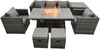 Fimous Outdoor Poly Rattan Gartenmöbel Gas Feuerstelle Esstisch Set Sessel mit Hohe Seite Couchtisch 2 Hocker Dunkelgrau Gemischt Bild 2