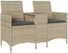 vidaXL Gartensofa 2-Sitzer mit Tisch und Kissen Hellgrau Poly Rattan 4003889 Bild 2