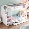 Kinder-Etagenbett 90x200 cm mit Kaninchen-Design, Stauraumleiter, Schubladen, Ablagefach, Massivholz,Weiß & rosa Bild 2