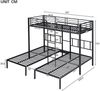 Dreierbett, Dreifaches Etagenbett mit Leiter für Kinder und Jugendliche, Eisenbett mit Fallschutzgitter und Tisch, Schwarz 90x200cm*3 Bild 3