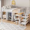 Hochbett 140x200 cm, Metall Kinderbett mit Kleiderschrank, Regalen, Ablageleiter & Schreibtisch, Weiß ohne Matratze Bild 4