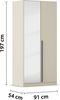 rauch Kleiderschrank Alba, Drehtürenschrank, Garderobenschrank, 2-türig, mit Spiegel, mit 1 Kleiderstange, 1 Einlegeboden und Schubladeneinsatz, Farbe Champagner, Beige, Griffstange Grau metallic, Schwarz, 91x197x54cm Bild 4