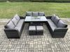Fimous Polyrattan Gartenmöbel Set Gasfeuerstelle Esstisch Set mit 2 kleine Fußhockern Dunkelgrau Gemischt Bild 3
