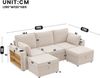 Merax Modulares U/L-Form Sofa, mit 2 Hockern mit Stauraum, LED-Stimmungslicht per App & Fernbedienung, Getränkehalter, USB/Type-C, Armlehnen-Regal, große Schubladen, Kissen, Beige Bild 4