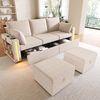 Merax Modulares U/L-Form Sofa, mit 2 Hockern mit Stauraum, LED-Stimmungslicht per App & Fernbedienung, Getränkehalter, USB/Type-C, Armlehnen-Regal, große Schubladen, Kissen, Beige Bild 2