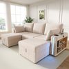 Merax Modulares U/L-Form Sofa, mit 2 Hockern mit Stauraum, LED-Stimmungslicht per App & Fernbedienung, Getränkehalter, USB/Type-C, Armlehnen-Regal, große Schubladen, Kissen, Beige Bild 3