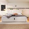Polsterbett beige 218×182×107 cm aus Leinen-Stoff mit Stauraumkopfteil & Hydraulikbettkasten Bild 3
