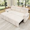 Merax L‑förmiges Ecksofa mit links/rechts wechselbarer Chaiselongue, ausziehbarer Schlaffunktion, Stauraum im Longchair, USB/Type‑C‑Panel, halbfixiertem Kopfstützen‑Armlehnenfach, Chenillegewebe, Beige Bild 2