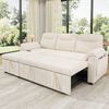 Merax L‑förmiges Ecksofa mit links/rechts wechselbarer Chaiselongue, ausziehbarer Schlaffunktion, Stauraum im Longchair, USB/Type‑C‑Panel, halbfixiertem Kopfstützen‑Armlehnenfach, Chenillegewebe, Beige Bild 5
