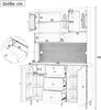 Merax Hochschrank mit Lochbrett und Massivholzbeine, Barschrank mit Stauraum, Küchen-Buffetschrank mit Schubladen, Ideal für Küche und Esszimmer (Weiß) Bild 4