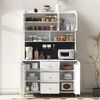 Merax Hochschrank mit Lochbrett und Massivholzbeine, Barschrank mit Stauraum, Küchen-Buffetschrank mit Schubladen, Ideal für Küche und Esszimmer (Weiß) Bild 3