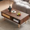 Couchtisch H 40 x B 105 x T 55 cm mit Rattan-Schiebetür, MDF in Braun, Stauraum Bild 3