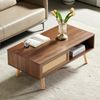 Couchtisch H 40 x B 105 x T 55 cm mit Rattan-Schiebetür, MDF in Braun, Stauraum Bild 2