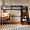 Odikalo Hochbett 90x200 Kinderbett Jugendbett mit Schreibtisch und LED (Mit Lichtleiste und Ladebuchse, Mit Stauraumleiter und einfachem Kleiderschrank, Komplett mit Regalen, Schreibtisch und Gitterregal, ohne Matratze) Bild 2
