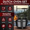 Dutch Oven Set 4,5 L mit Füßen – Eingebrannter Feuertopf aus Gusseisen mit Deckelheber Spiralgriff & Rezeptbuch Bild 2