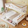 Merax 90x200cm&140x200cm Etagenbett, Kinderbett, mit farblich abgesetztem Fallschutzgitter, Zwei Schubladen, mit Fenster, mit vierstufigen Schrägleiter und Schubladen, Offenes Regal, Kiefer+MDF, Weiß+Natur Bild 3
