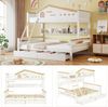 Merax 90x200cm&140x200cm Etagenbett, Kinderbett, mit farblich abgesetztem Fallschutzgitter, Zwei Schubladen, mit Fenster, mit vierstufigen Schrägleiter und Schubladen, Offenes Regal, Kiefer+MDF, Weiß+Natur Bild 5