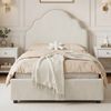 Polsterbett, Einzelbett, Kinderbett 90 x 200cm, Bett mit gepolstertes Kopfteil, leinen, beige Bild 5