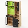Hochschrank 100 x 40 x 185 cm, MDF in Schwarz/Natur, mit LED, Steckdose, Glastüren und verstellbaren Böden Bild 4