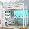 STILVORA Hochbett 140x200 mit Schreibtisch,Jugendbett Stauraumbett mit LED-Licht&USB (mit Unterbettschreibtisch, 2 Schubladen & Regale – platzsparend, 1-St, 140x200) LED-Licht und USB Bild 5