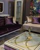 Casa Padrino Luxus Barock Couchtisch Weiß / Lila / Gold 130 x 85 x H. 39 cm - Edler Massivholz Wohnzimmertisch mit Glasplatte - Barock Wohnzimmer Möbel Bild 2