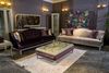 Casa Padrino Luxus Barock Couchtisch Weiß / Lila / Gold 130 x 85 x H. 39 cm - Edler Massivholz Wohnzimmertisch mit Glasplatte - Barock Wohnzimmer Möbel Bild 3