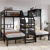 MODFU Etagenbett aus Eisen mit drei Liegeplätzen (Kinderbett, komfortabler Treppe mit Handläufen und zusätzlichem Stauraum, Metallbett 90x200cm&140x200cm), ohne Matratze Bild 5