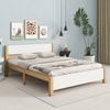 Doppelbett, Holzbett, Kiefernholzrahmen mit Mittelfuß, Jugendbett, Erwachsenenbett, mit Kopf- und Fußteil aus MDF, Weiß + Natur, 140x200 cm Bild 2