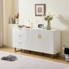 Merax 2-Türiger und 3-Schubladen Sideboard – 160cm Elegantes MDF-Möbel mit goldenen Zinklegierung-Griffen, stabilen Stahlbeinen in Braun, Weiß Bild 2