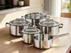 Hanseatic Topf-Set PREMIUM, Edelstahl (Set, 9-tlg, Kochtopf 1x 16 cm / 2x 20 cm / 1x 24 cm, Stielkasserolle 16 cm), handfreundliche Griffe, Literskala, Glasdeckel, Induktion Bild 4