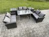 Fimous 6 Sitzer Polyrattan Gartenmöbel-Sets mit Länglicher Esstisch Doppelsitzsofa 2 Beistelltischen Dunkelgrau gemischt Bild 2