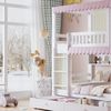 STILVORA Etagenbett 90x200 mit Schubladen&Matratze,Kinderbett Begestell mit Regale&Zäunen (Etagenbett Kinderbett Weiß & Rosa mit Fenster, Vorhängen, Fallschutzgitter & Offenem Regal - Mit Zwei Schubladen, Sicherer Zugang und Reichlich Stauraum, 90x200c... Bild 4