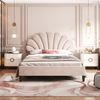 Polsterbett 140×200 cm Samt Kopfteil, robustes MDF-Bettgestell, 12 Latten, modernes Plattformbett Schlafzimmer,Beige Bild 2