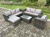 Fimous 8-Sitzer Rattan Gartenmöbel Set Indoor Outdoor Patio Sofa Set mit Länglichem Couchtisch Sessel Großer Fußhocker Dunkelgrau Gemischt Bild 2