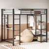 Metall-Hochbett mit Leiter 140*200 cm, Juniorbett Doppelbett mit Tisch mit einfachen Kleiderbügeln mit Ablagefächern, Schwarz Bild 4
