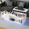 Couchtisch mit hydraulischem Hubtisch, verstecktem Stauraum, 1 Schublade, LED-Bluetooth-Lichtstreifen, Hochglanz-Design Bild 5